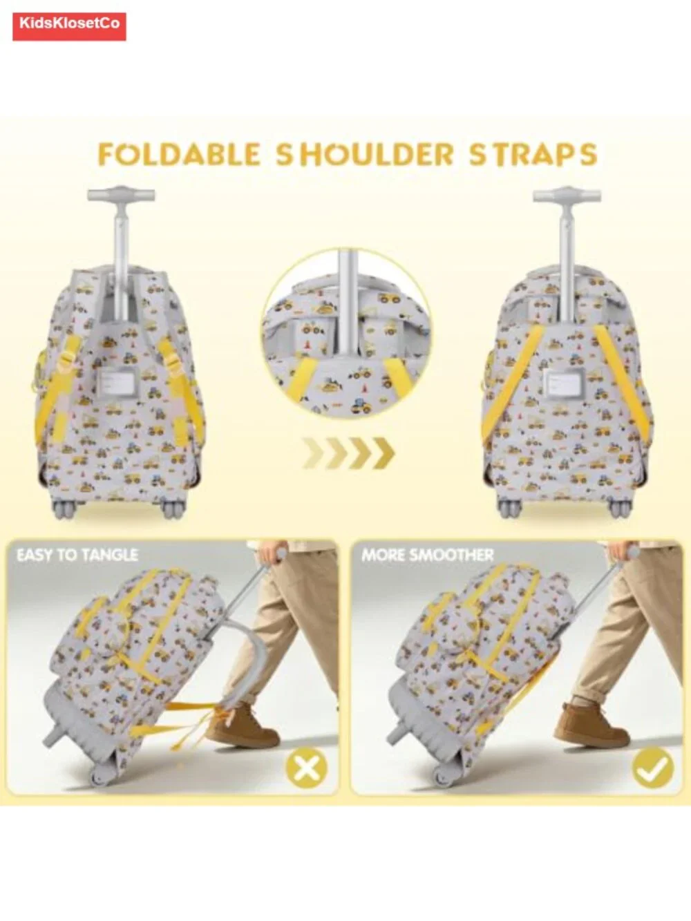 Rolling Backpack for Kids with Lunch Bag & Pencil Pouch, Wheeled School Bag,